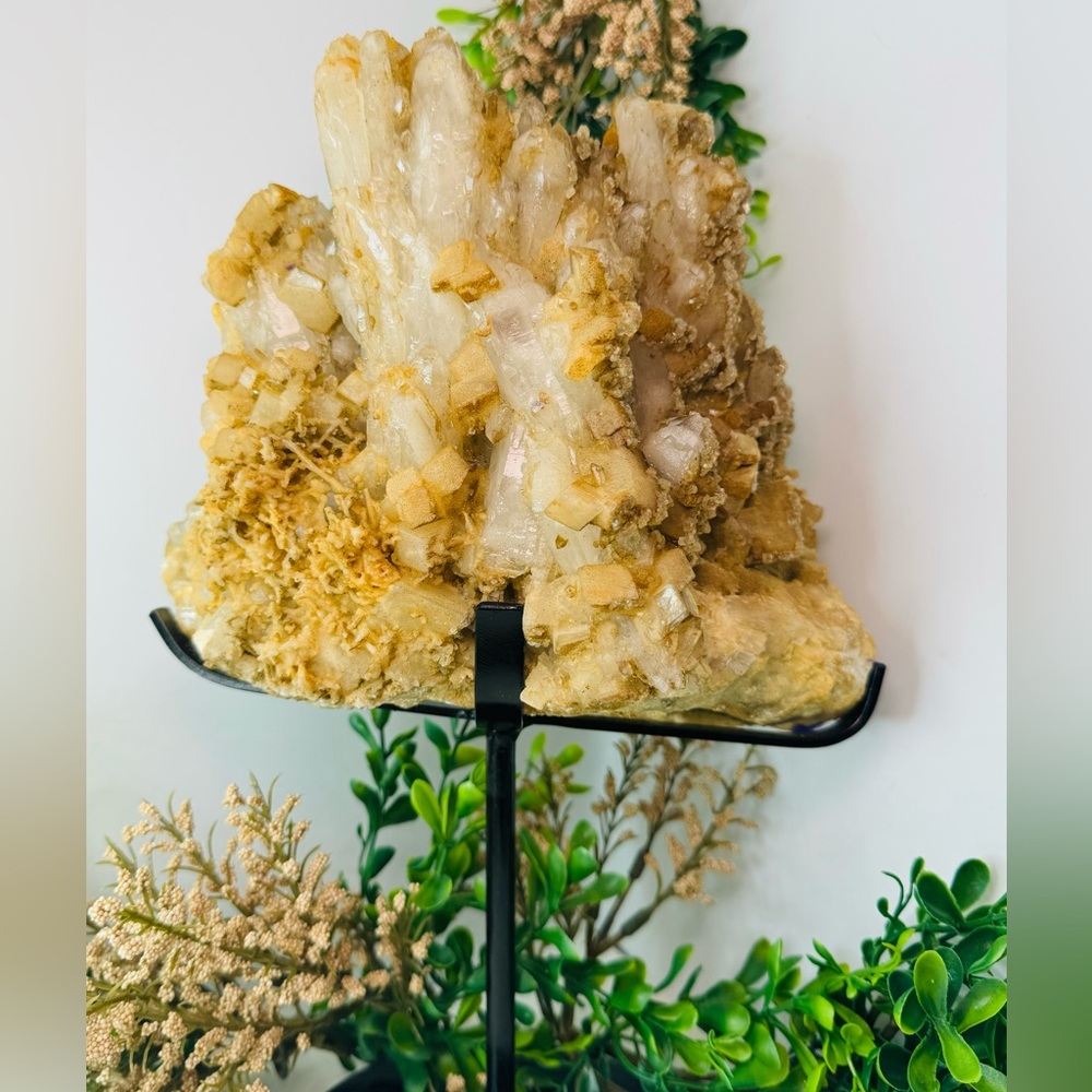 Ankerite and Quartz Raw Specimen on Metal Stand
